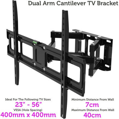 "23"" To 56"" Dual Arm Full Motion Tv Wall Bracket Cantilever Tilting Screen Mount"