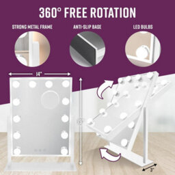 Globrite Hollywood Vanity Mirror With 12 Led Lights - 36L X 48W Cm Touch Screen Dimmable Makeup Mirror With Usb Charging - White - thumbnail 5