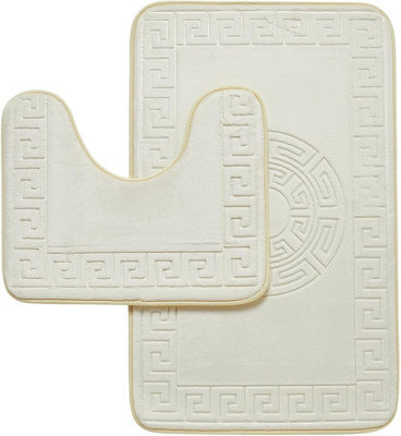 Gc Gaveno Cavailia Greek 2 Piece Bath Mat Cream Quick Dry Super Water Aborbent Non Slip Toilet Padestal Mat Set