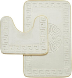 Gc Gaveno Cavailia Greek 2 Piece Bath Mat Cream Quick Dry Super Water Aborbent Non Slip Toilet Padestal Mat Set