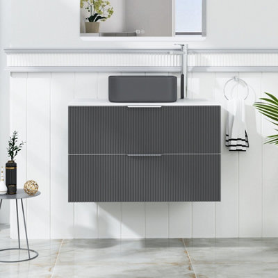 Royal Bathrooms Evora 800mm Graphite Grey Fluted Wall Hung Countertop Vanity Unit 2 Drawer With Art Square Basin - image 1
