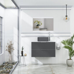 Royal Bathrooms Evora 800mm Graphite Grey Fluted Wall Hung Countertop Vanity Unit 2 Drawer With Art Square Basin - thumbnail 2