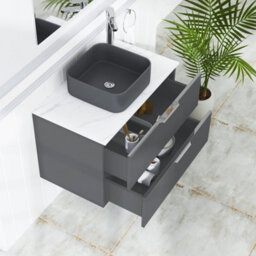 Royal Bathrooms Evora 800mm Graphite Grey Fluted Wall Hung Countertop Vanity Unit 2 Drawer With Art Square Basin - thumbnail 3