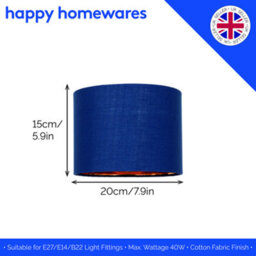 Happy Homewares Modern Navy Blue Cotton Fabric Small 8 Lamp Shade With Shiny Copper Inner - thumbnail 5