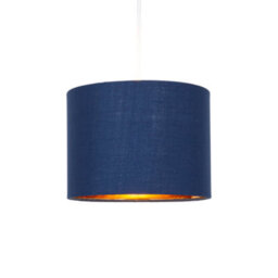 Happy Homewares Modern Navy Blue Cotton Fabric Small 8 Lamp Shade With Shiny Copper Inner - thumbnail 2