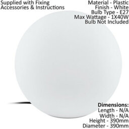 Elegant Ip65 Outdoor Garden Globe Light - 390mm White Plastic With E27 Bulb Socket - thumbnail 2