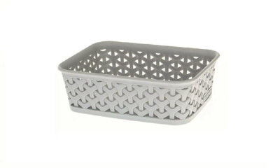 Curver A6 Grey Rattan Effect Storage Basket Tray Small Desk Tidy Office - image 1
