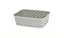 Curver A6 Grey Rattan Effect Storage Basket Tray Small Desk Tidy Office - thumbnail 1