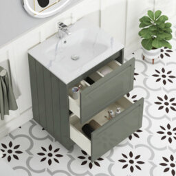 Royal Bathrooms Elmore 600mm Traditional Floor Standing 2 Drawer Bathroom Vanity Unit With Sintered Stone Basin Sink - Matt Green - thumbnail 5