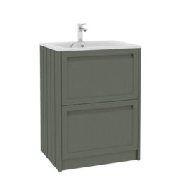 Royal Bathrooms Elmore 600mm Traditional Floor Standing 2 Drawer Bathroom Vanity Unit With Sintered Stone Basin Sink - Matt Green - thumbnail 6