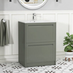 Royal Bathrooms Elmore 600mm Traditional Floor Standing 2 Drawer Bathroom Vanity Unit With Sintered Stone Basin Sink - Matt Green