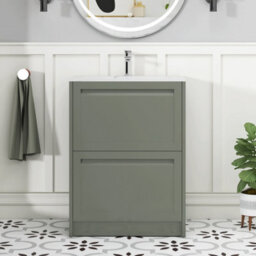 Royal Bathrooms Elmore 600mm Traditional Floor Standing 2 Drawer Bathroom Vanity Unit With Sintered Stone Basin Sink - Matt Green - thumbnail 3