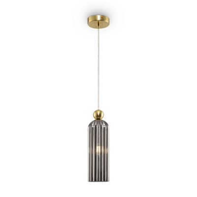 Luminosa Lighting Luminosa Antic Modern Slim Pendant Ceiling Light Gold, Glass Grey Shade - image 1