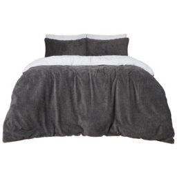 Ohs Reversible Teddy Duvet Cover With Pillowcase, Charcoal White - King - thumbnail 1
