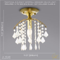 Happy Homewares Traditional Crystal Glass Waterfall Ceiling Light In Brushed Gold - thumbnail 6