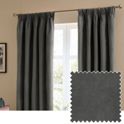 furn. Furn The Ultimate Velvet Room Darkening Pencil Pleat Curtain Pair, Charcoal, (W) 117 X (D) 137Cm