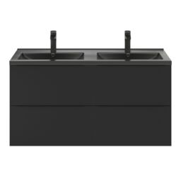 GoodHome Imandra Matt Black Wall-Mounted Bathroom Cabinet (H) 600mm (W) 1200mm - thumbnail 3
