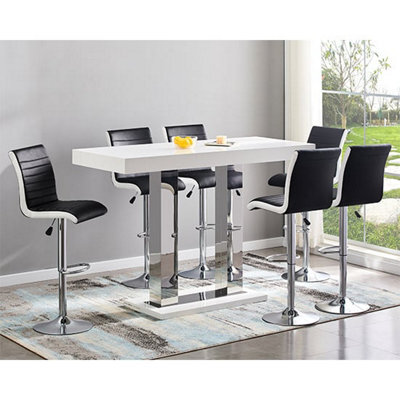 Furniture in Fashion Caprice Large White Gloss Bar Table 6 Ritz Black White Stools - image 1
