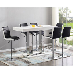 Furniture in Fashion Caprice Large White Gloss Bar Table 6 Ritz Black White Stools