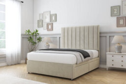 "Sloomy Kansas Cream Plush Divan Bed Base 2 Drawers Same Side With 54"" Floor Standing Headboard 4' Small Double" - thumbnail 3