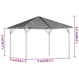 Berkfield Gazebo With Roof 3X3 M Anthracite - thumbnail 5