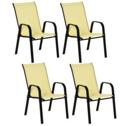 Outsunny Set Of 4 Garden Dining Chair Set Outdoor W/ High Back, Beige - thumbnail 2