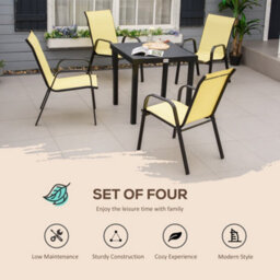 Outsunny Set Of 4 Garden Dining Chair Set Outdoor W/ High Back, Beige - thumbnail 4
