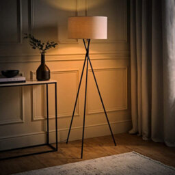 Valuelights Camden Black Tripod Floor Lamp With Grey Drum Shade - thumbnail 2