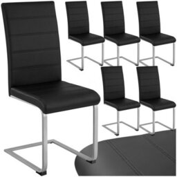 Tectake Set Of 6 Dining Chairs - Cantilevered, High Backrest, Flat Steel Frame  - Black