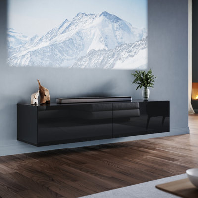 Elegant Floating Tv Stand Cabinet, Black Wall-Mounted Tv Unit With Drop-Down Door, 140X40X30Cm - image 1