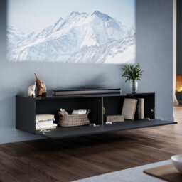Elegant Floating Tv Stand Cabinet, Black Wall-Mounted Tv Unit With Drop-Down Door, 140X40X30Cm - thumbnail 2