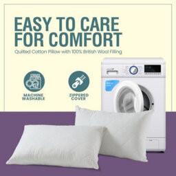 Nod Off 100% British Wool Pillow For Natural Sleep Quilted Wool Temperature Regulating Bed Pillow Adjustable Anti-Allergy Washable - thumbnail 2