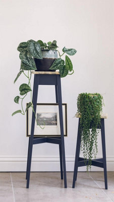 Statement Furniture Florence Pair Of 2 Plant Stands In Navy Blue. Tall And Short Stands Display Holders Side Tables Assembled - image 1