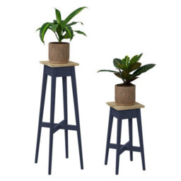 Statement Furniture Florence Pair Of 2 Plant Stands In Navy Blue. Tall And Short Stands Display Holders Side Tables Assembled - thumbnail 2