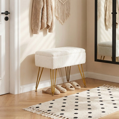 Living And Home Modern Teddy Fabric Storage Ottoman With Hidden Storage, White - image 1