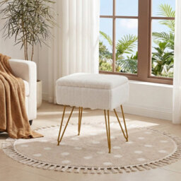 Living And Home Modern Teddy Fabric Storage Ottoman With Hidden Storage, White - thumbnail 2