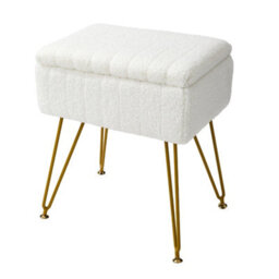 Living And Home Modern Teddy Fabric Storage Ottoman With Hidden Storage, White - thumbnail 3