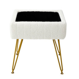 Living And Home Modern Teddy Fabric Storage Ottoman With Hidden Storage, White - thumbnail 4