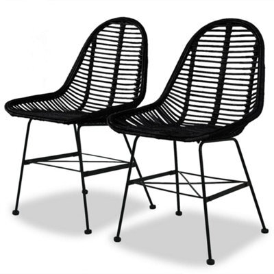 Walplus Dining Chairs 2 Pcs Black Natural Rattan - image 1