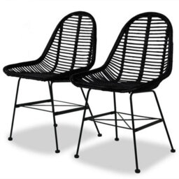 Walplus Dining Chairs 2 Pcs Black Natural Rattan - thumbnail 1