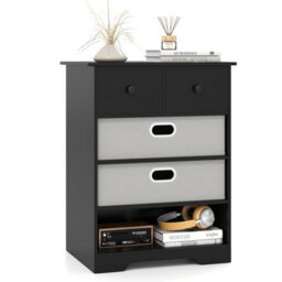 Gainoom 4-Drawer Dresser Bedside Table Modern Chest Storage Organizer With Open Shelves - thumbnail 1