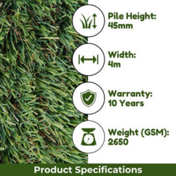 "London 45mm Artificial Grass, Extra Premium Pet-Friendly Outdoor Artificial Grass, 10 Years Warranty-7M(23') X 4M(13'1"")-28M²" - thumbnail 4