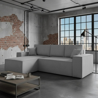Malaga L Shaped Mdf Corner Sofa Bed With Storage Dl Pull Out Seat Loose Back Cushions 279X94X181 Light Grey Left - image 1