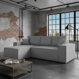 Malaga L Shaped Mdf Corner Sofa Bed With Storage Dl Pull Out Seat Loose Back Cushions 279X94X181 Light Grey Left - thumbnail 1