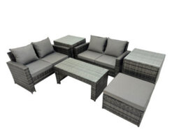 Fimous Outdoor Love Sofa Set 5 Seat Rattan Garden Furniture Set With Oblong Coffee Table Big Footstool Side Table Dark Grey Mixed - thumbnail 2