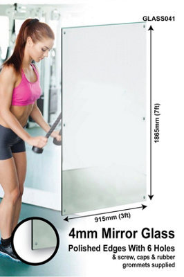 Mirroroutlet Bathroom Or Circuitt 4mm Sheet Mirror Glass 6 Holes Polished Edges 213 X 91Cm, 7Ft X 3Ft: Safety Backed - image 1
