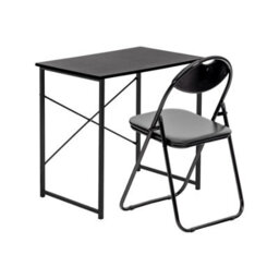 Harbour Housewares Wooden Desk & Chair Set - Black/black - Durable Compact Wooden Office Bedroom Study Desk & Chair Set