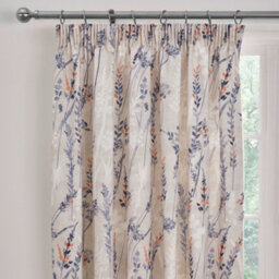Dreams & Drapes Wild Stems Pair Of Blue Pencil Pleat Curtains With Tie-Backs - thumbnail 2