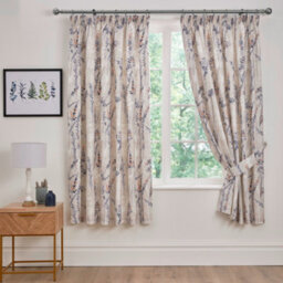 Dreams & Drapes Wild Stems Pair Of Blue Pencil Pleat Curtains With Tie-Backs - thumbnail 1