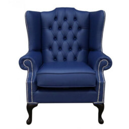 Chesterfield High Back Wing Chair Shelly Bilberry Blue Leather In Mallory Style - thumbnail 2